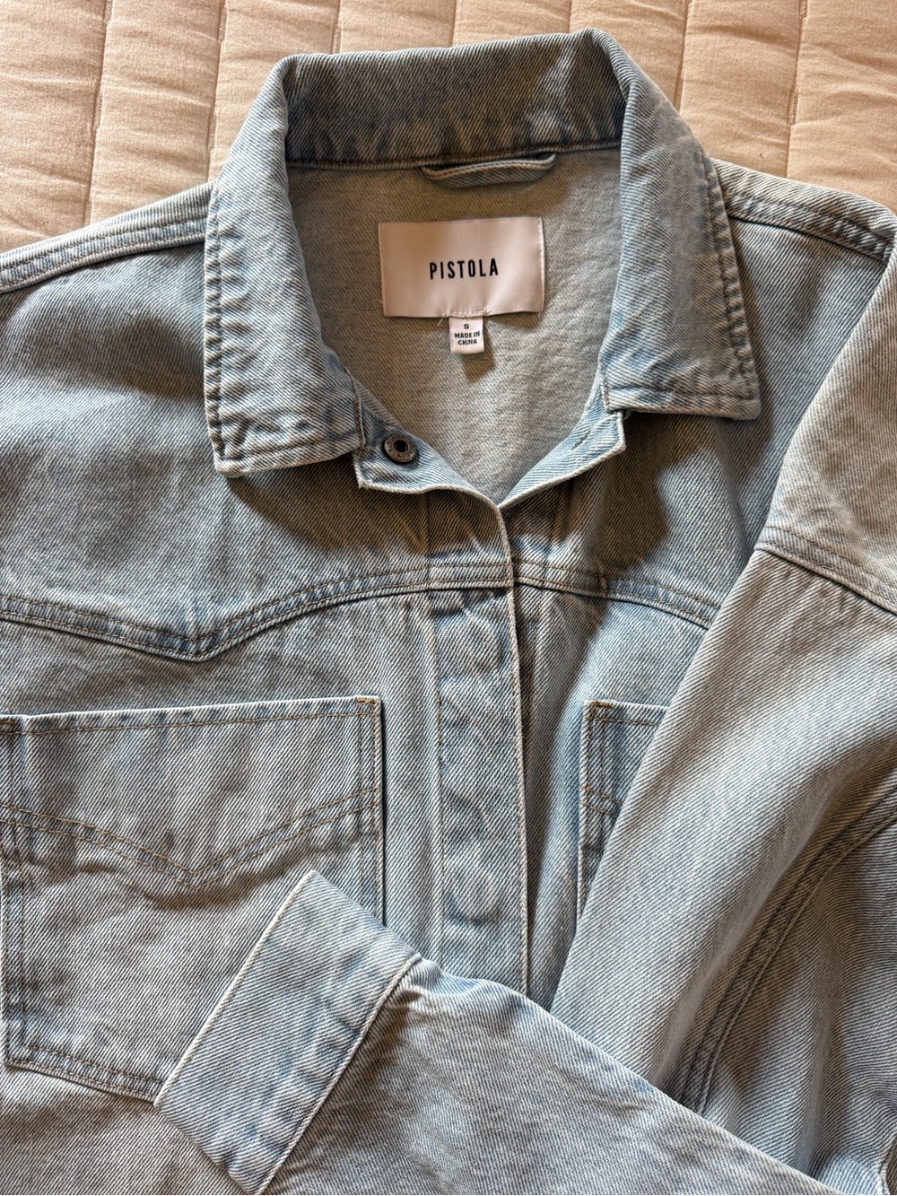 Pistola Mandy Radiant Light Wash Denim Oversized Jacket Sz Small Women’s Revolve - Picture 6 of 7